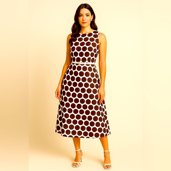 East 5th Woman Brown/White Polka Dot Flattering Dress 97% Cotton 3% Spandex  18W - Picture 1 of 7